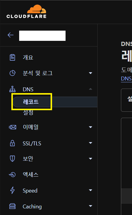 DNS 레코드 설정 옵션 열기