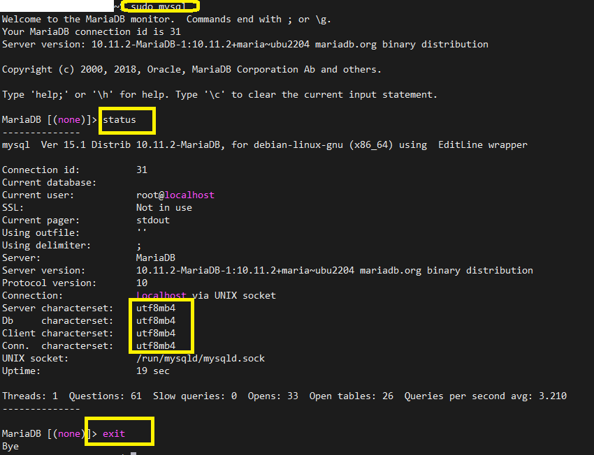 MariaDB 한글 언어셋 설치 확인