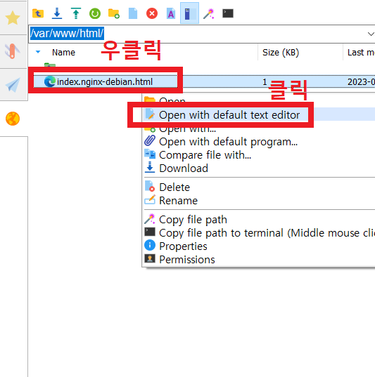 Nginx 기본 파일 텍스트 프로그램으로 열기