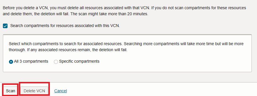 VCN 삭제 하기