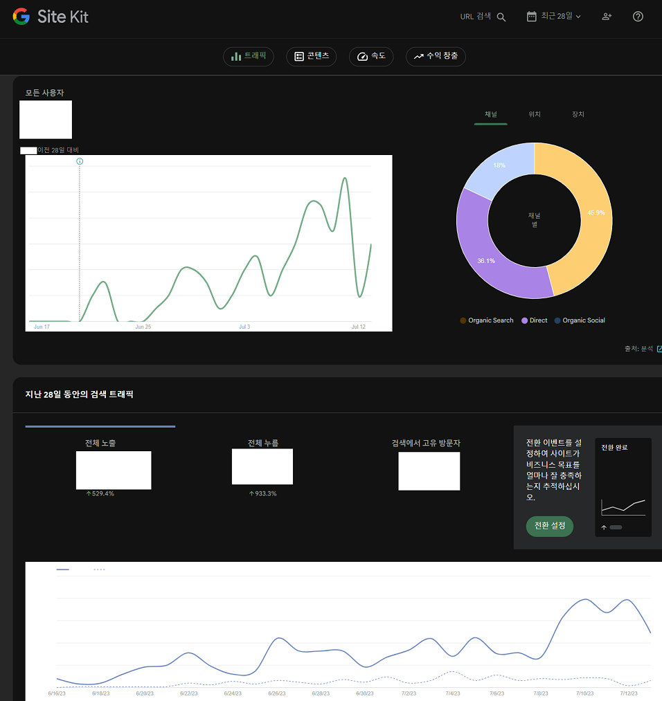 구글 사이트 키트 웹사이트 트래픽 분석 결과