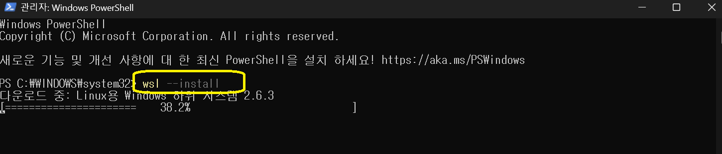 wsl 설치 명령어 입력